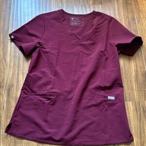 Figs Technical Collection Scrub Top Burgundy